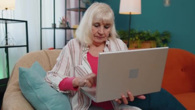 资深的老祖父母开始使用笔记本电脑，发送消息，在家中进行在线购买