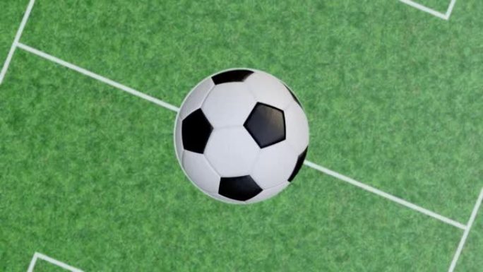 足球在足球场上弹跳。3D渲染无缝循环视频。
