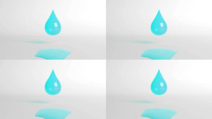 下降和融化的蓝色水滴。循环3D背景