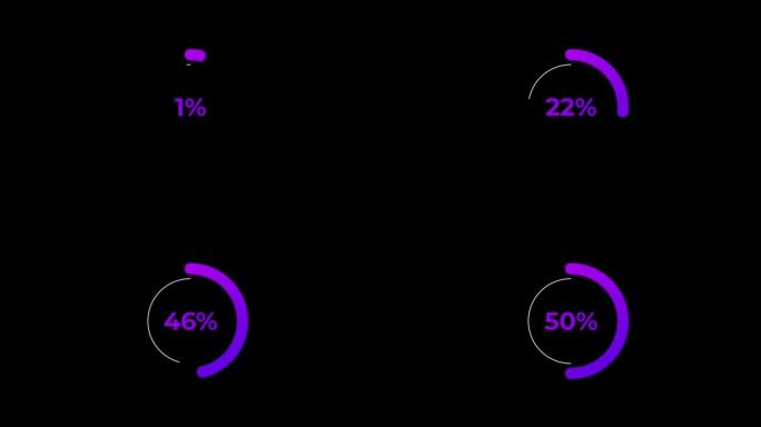 紫色科学效果中的圆圈百分比加载动画0-50%。