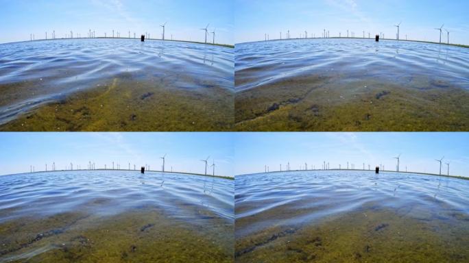 荷兰泽兰的风力涡轮机农场鱼眼射击。