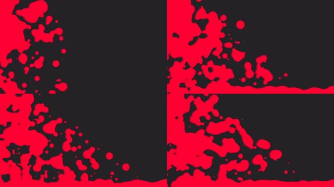 红色抽象液体和黑色渐变上的飞溅斑点