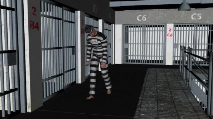 3d囚犯走过监狱，动画