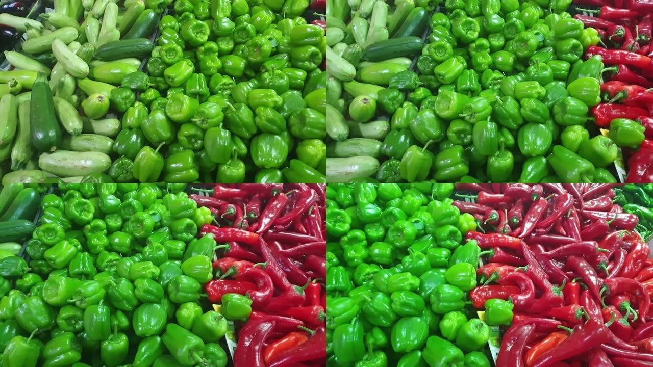 农贸市场上五颜六色的新鲜蔬菜