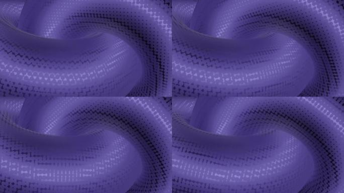 循环3d动画，抽象背景，扭曲的管被闪亮的比例覆盖。设计。移动弯曲的气缸。