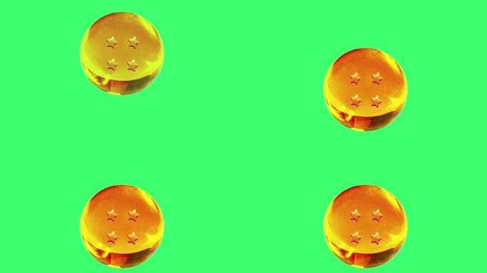 动画黄色水晶球与4星隔离在绿色背景。