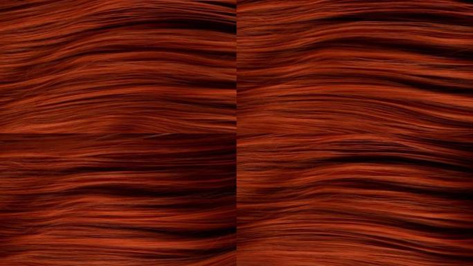 详细的波浪红色头发的超慢动作。