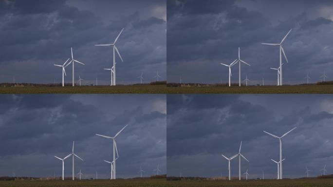 Electrical wind power. Wind farm turbine in motion