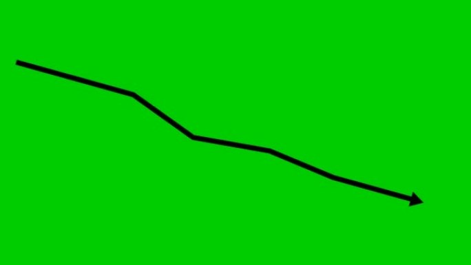 动画黑箭。经济衰退图表。经济危机，衰退，下降图。利润下降。矢量插图孤立在绿色背景上。