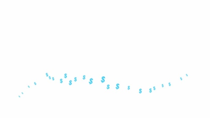 动画蓝色美元从左到右飞行。一波飞钱。商业、金钱的概念。矢量插图孤立在白色背景上。