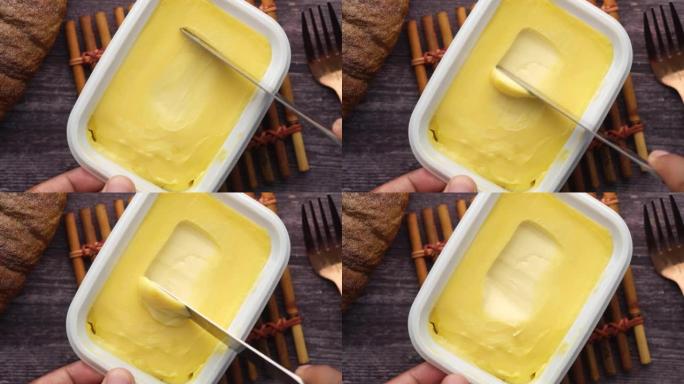 在容器中拍摄新鲜黄油的细节