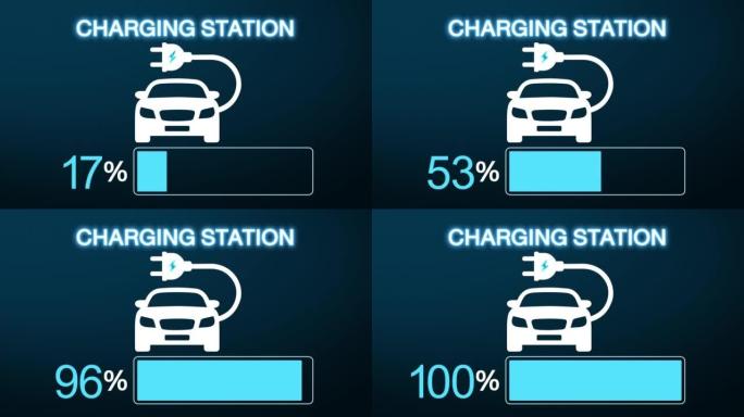 电动汽车仪表板显示。电动汽车充电指示。
