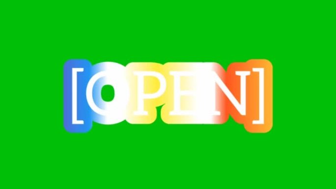 简单的彩色彩虹开放文字艺术动画，用于绿色屏幕商店或超市的介绍开放广告广告