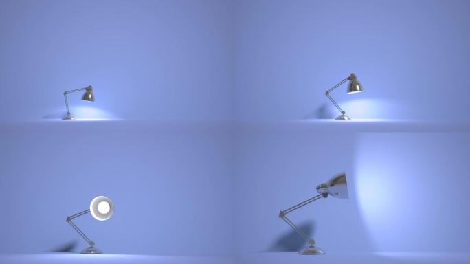3D发光二极管灯跳跃并点亮。角色是一盏活灯。简约的蓝色单色背景。光游戏的动画。电力工业