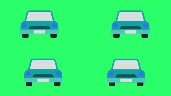 绿色背景上的动画蓝色汽车隔离。