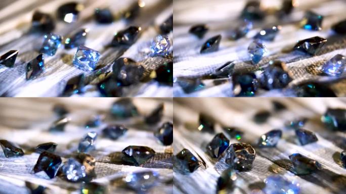 精美的珠宝蓝宝石。特写蓝色宝石
