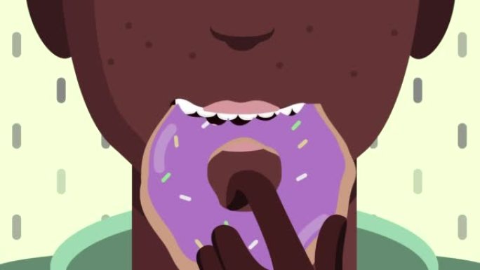 甜甜圈小子。吃甜甜圈。动画。