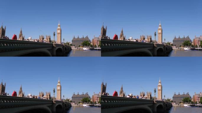 英国伦敦，2022年7月11日: 伦敦的威斯敏斯特桥和大本钟与泰晤士河。
