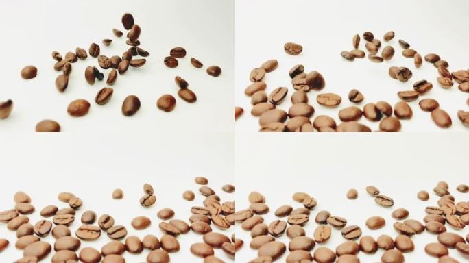 白色烘焙咖啡豆的慢动作