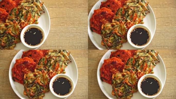 Pajeon或韩国煎饼和韩国泡菜煎饼或泡菜-韩国传统食品风格