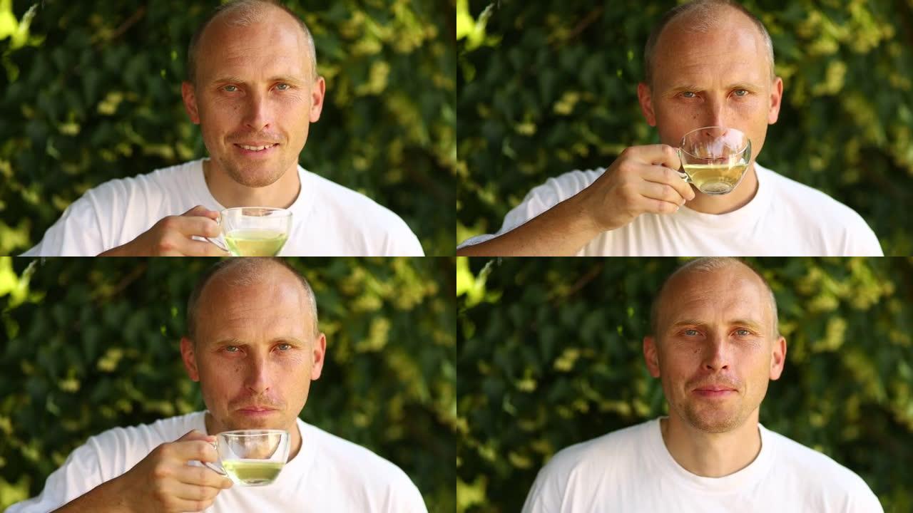 一个人喝椴树上的茶。