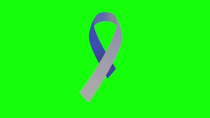 4k蓝色和灰色国际世界糖尿病日意识日丝带股票动画。慢动作蓝色和灰色糖尿病意识视频。色度键控的绿色屏幕