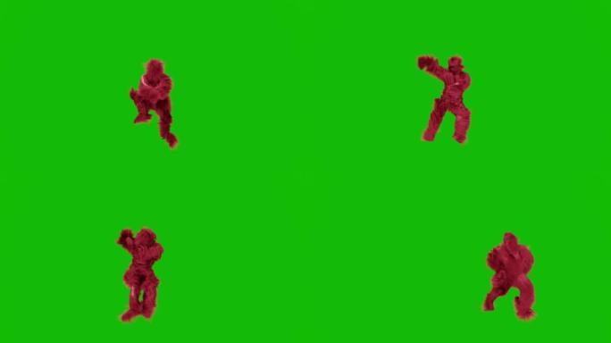 绿色屏幕上跳舞的红色怪物