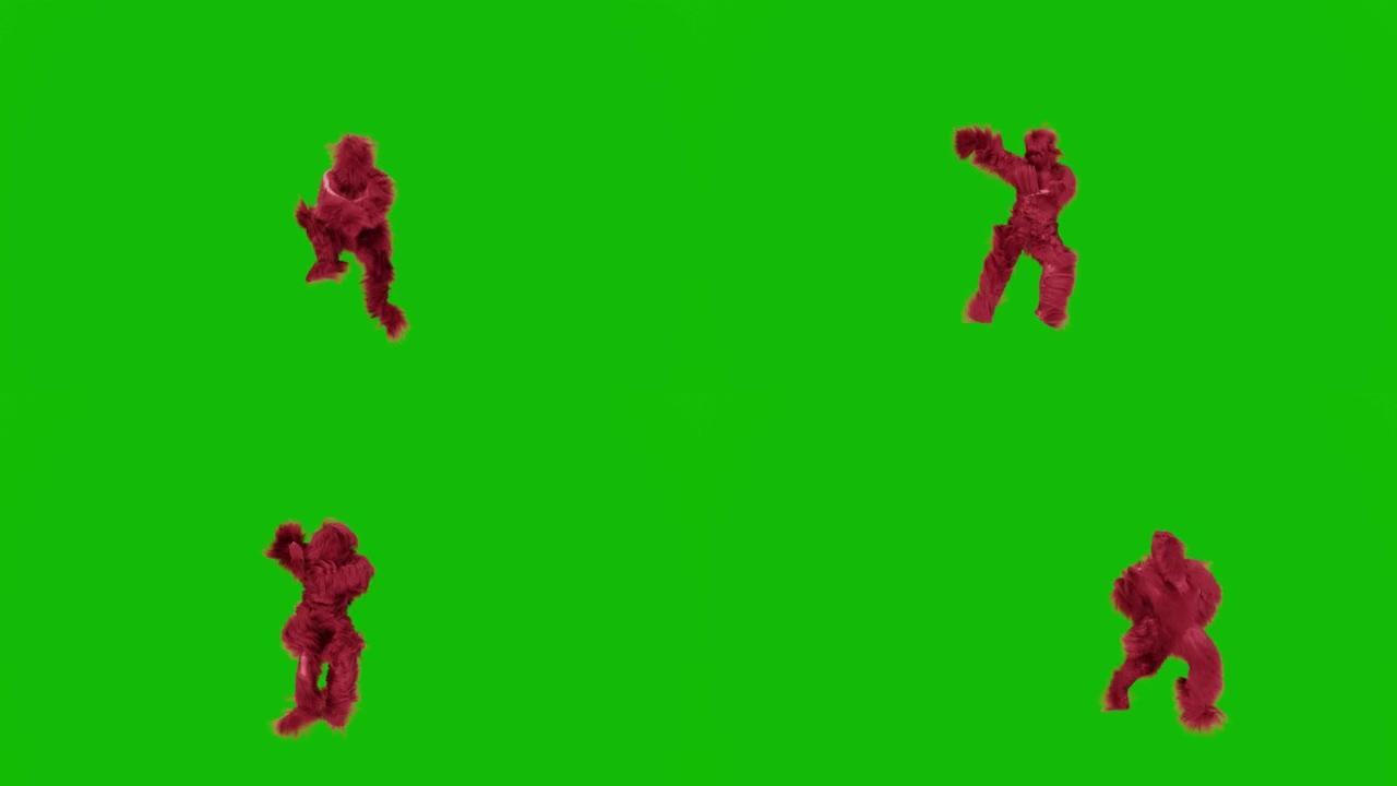 绿色屏幕上跳舞的红色怪物