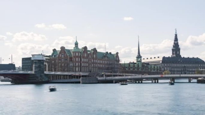哥本哈根，丹麦，时间流逝——阳光明媚的日子里，Borsen和Miljoministeriet dep