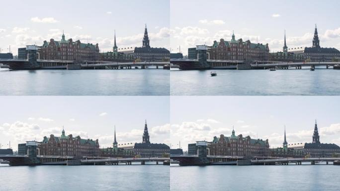 哥本哈根，丹麦，时间流逝——阳光明媚的日子里，Borsen和Miljoministeriet dep