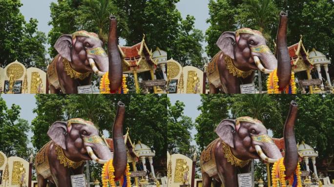 泰国清迈佛教寺庙的大象雕像，美丽的著名Wat Phrathat Doi Kham，东南亚受欢迎的旅游