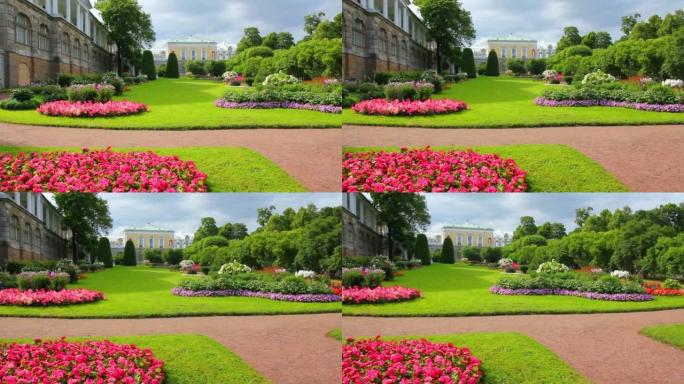 俄罗斯圣彼得堡普希金公园的花园