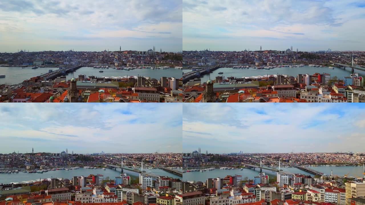 从加拉塔可以看到伊斯坦布尔的美景。土耳其。城市的欧洲部分。延时。