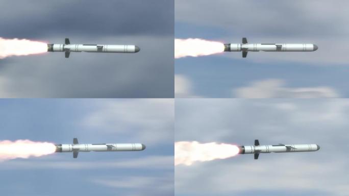 发射的导弹在云中飞行。