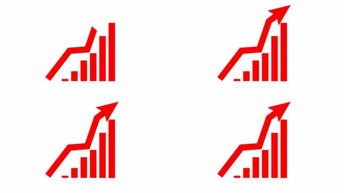 带有趋势线图的动画财务增长图。红色经济增长条形图。矢量插图孤立在白色背景上。