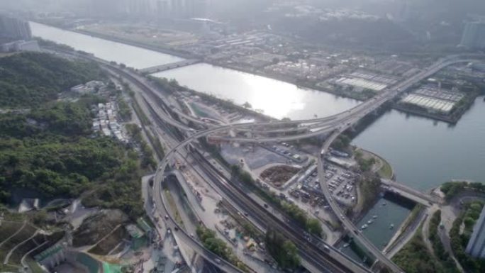 香港城门河及马公路航拍画面
