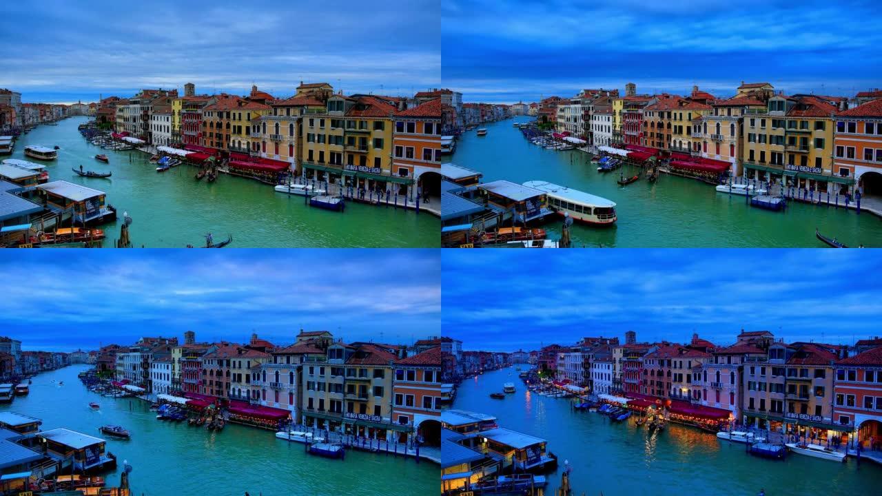 意大利威尼斯日转夜威尼斯湾延时摄影