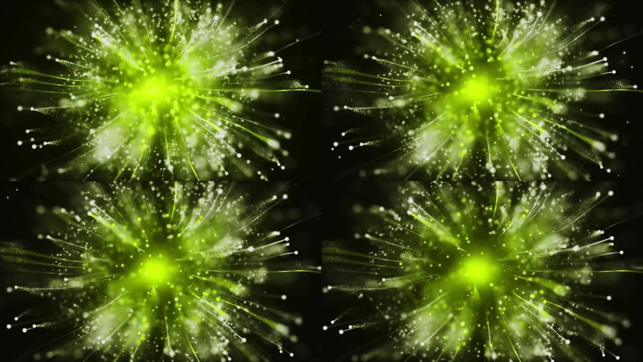 冲击波爆炸烟花背景Fx介绍。具有冲击波星尘分形粒子的抽象爆炸背景介绍的4k动画。