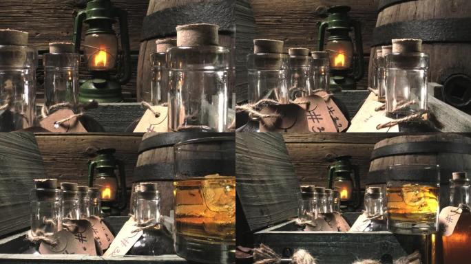 储存在旧酒厂的玻璃里的美味布兰迪。