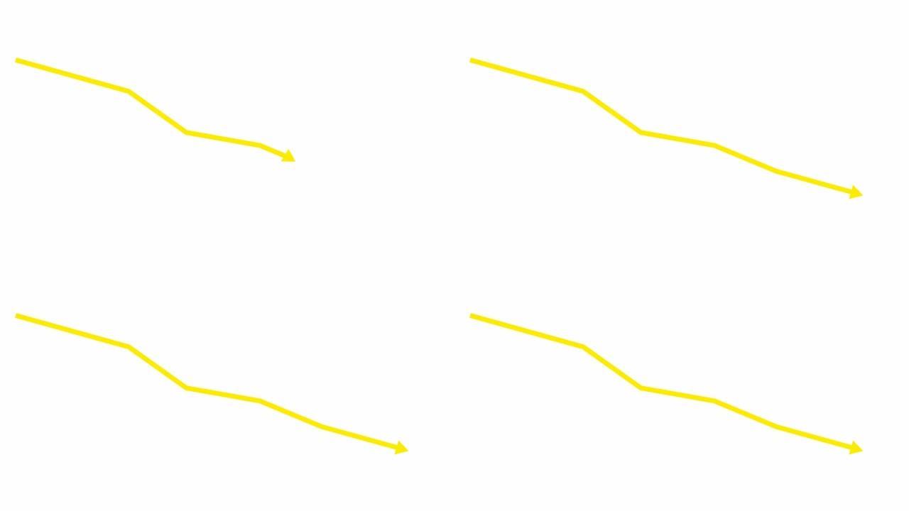 动画黄色箭头。经济衰退图表。经济危机，衰退，下降图。利润下降。矢量插图孤立在白色背景上。