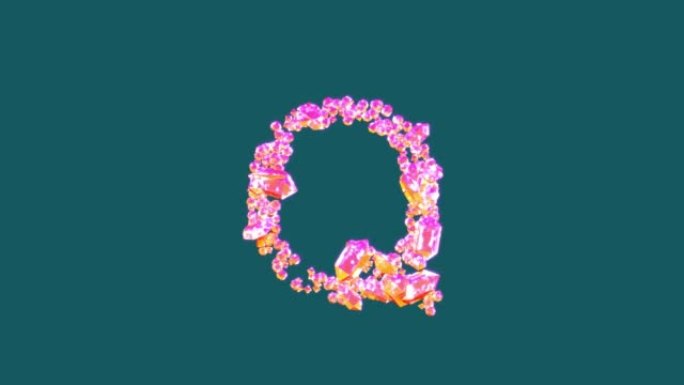 橙色和粉色迷人的珠宝字母Q，孤立循环视频