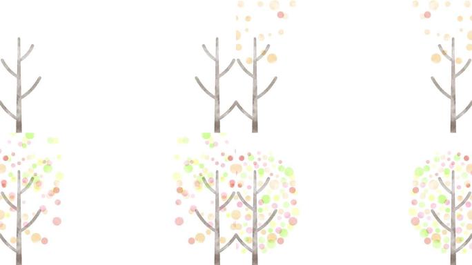 水彩树装饰 [粉色、橙色]