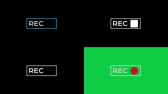 闪烁红色记录按钮，电视干扰视频隔离阿尔法哑光和绿色背景