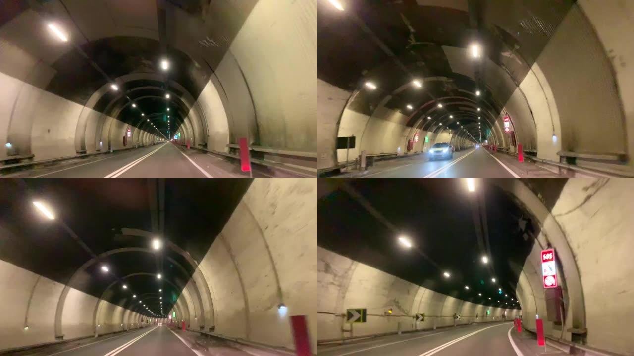 照明隧道中的汽车视点