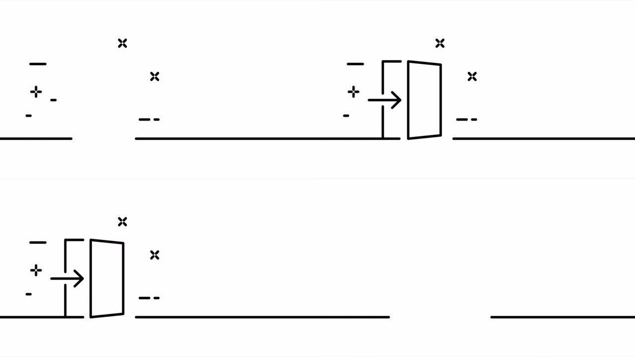 带箭头的门。入口，出口，指针，去那里。商业概念。一个线条画动画。运动设计。动画技术标志。视频4K