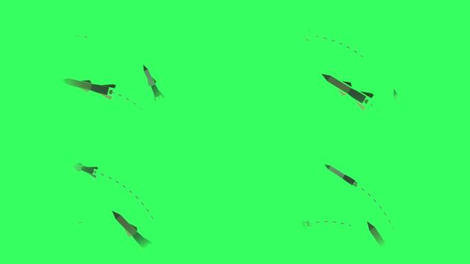 绿色背景的4k卡通火箭视频。