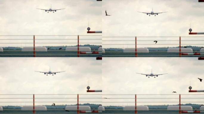 飞机越过跑道飞机降落视频素材