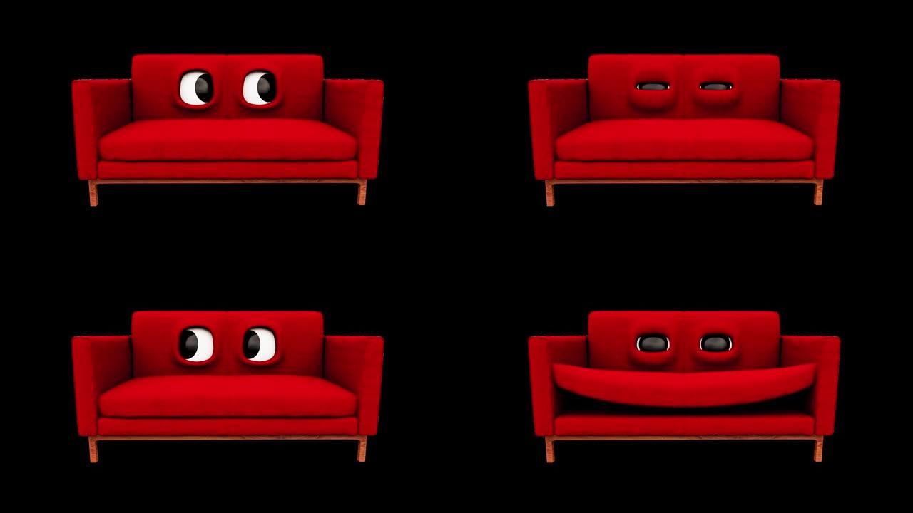 卡通沙发红色会说话循环阿尔法频道