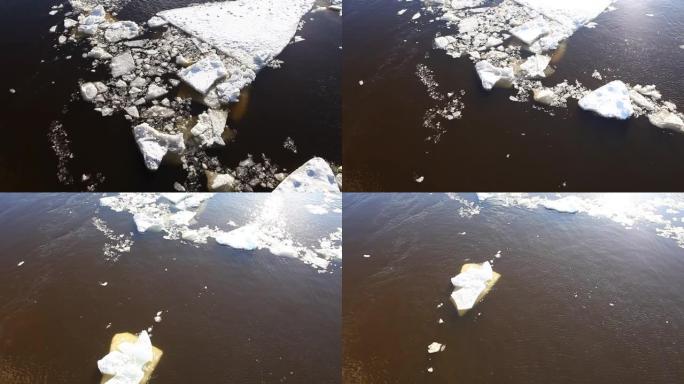 碎冰浮在水面上，碎冰浮冰和冰漂。