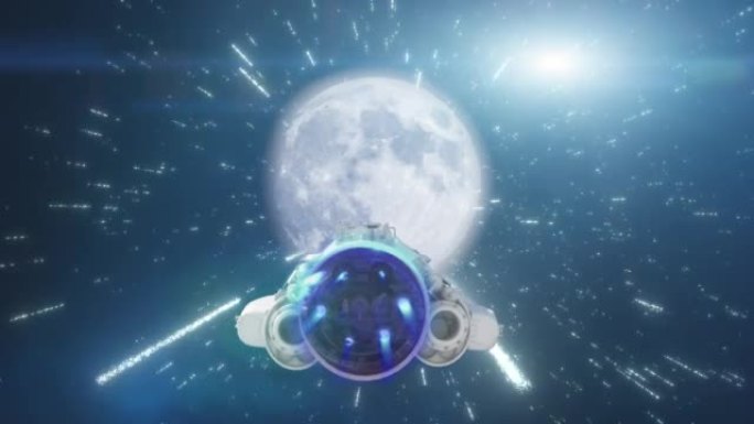 宇宙飞船火箭在太空中飞向月球3d渲染